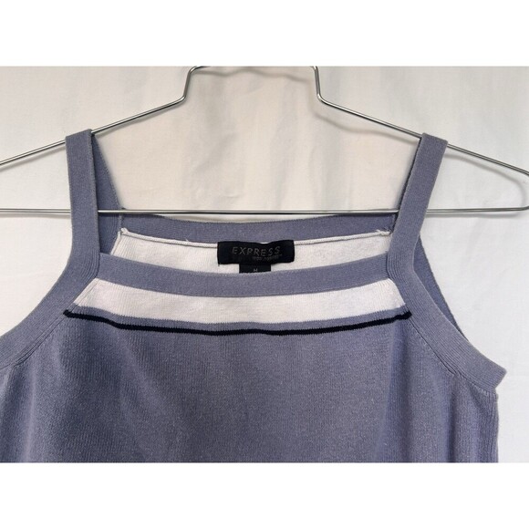 Y2K Express Purple Knit Tank Top S Striped Square Neck Downtown Girl Minimalist - Picture 2 of 5